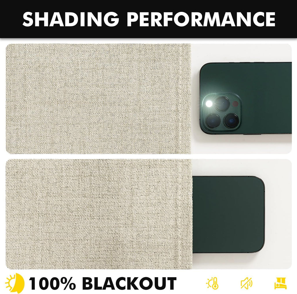 Miulee 100% Blackout Linen Curtains for Bedroom, Cream Solid Luxury Decor Thermal Insulation Room Darkening Drapes for Living Room Nursery…