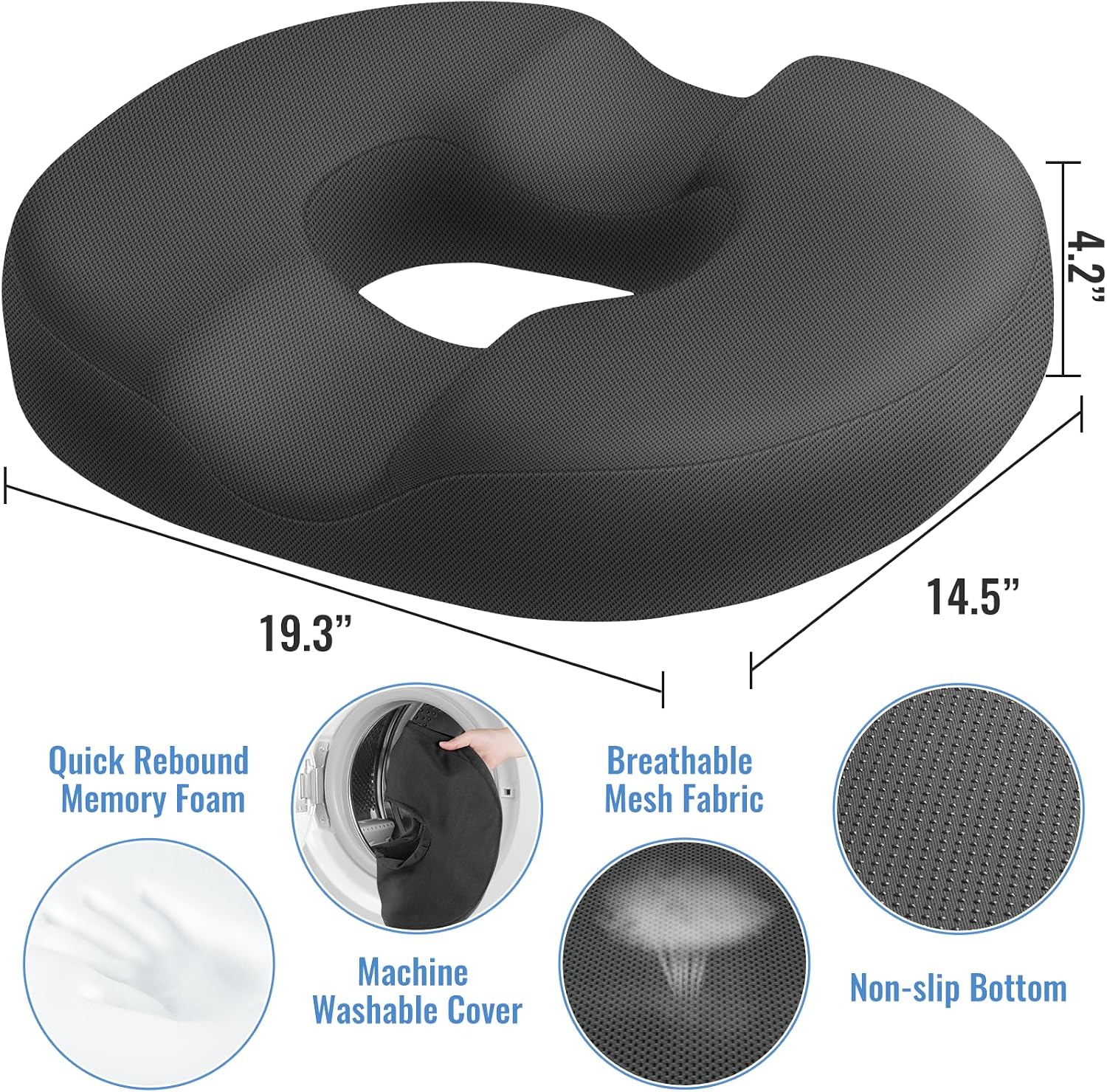 CloudBliss Donut Pillow Seat Cushion Chair Pad for Tailbone and Hemorrhoids, Memory Foam Seat Chair Cushion for Men and Women for Home & Of…