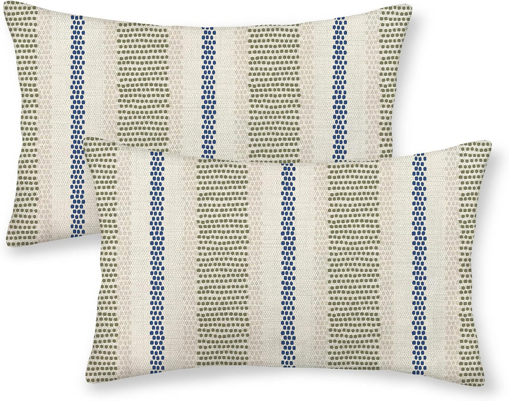 Blue Sage Green Pillow Covers 12x20 Set of 2 Boho Outdoor Striped Throw Pillow Covers Abstract Modern Geometry Decorative Pillowcase…