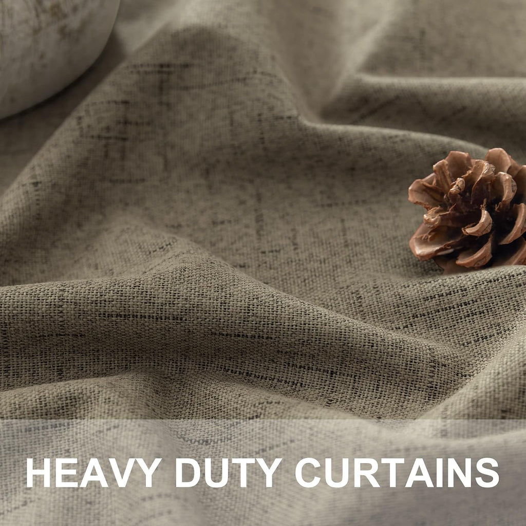 Pitalk Brown Extra Long Blackout Curtains 108 Inch Long 9ft Back Tab Pocket Light Brown Linen Textured Curtain Drape for Living Room Bedroo…