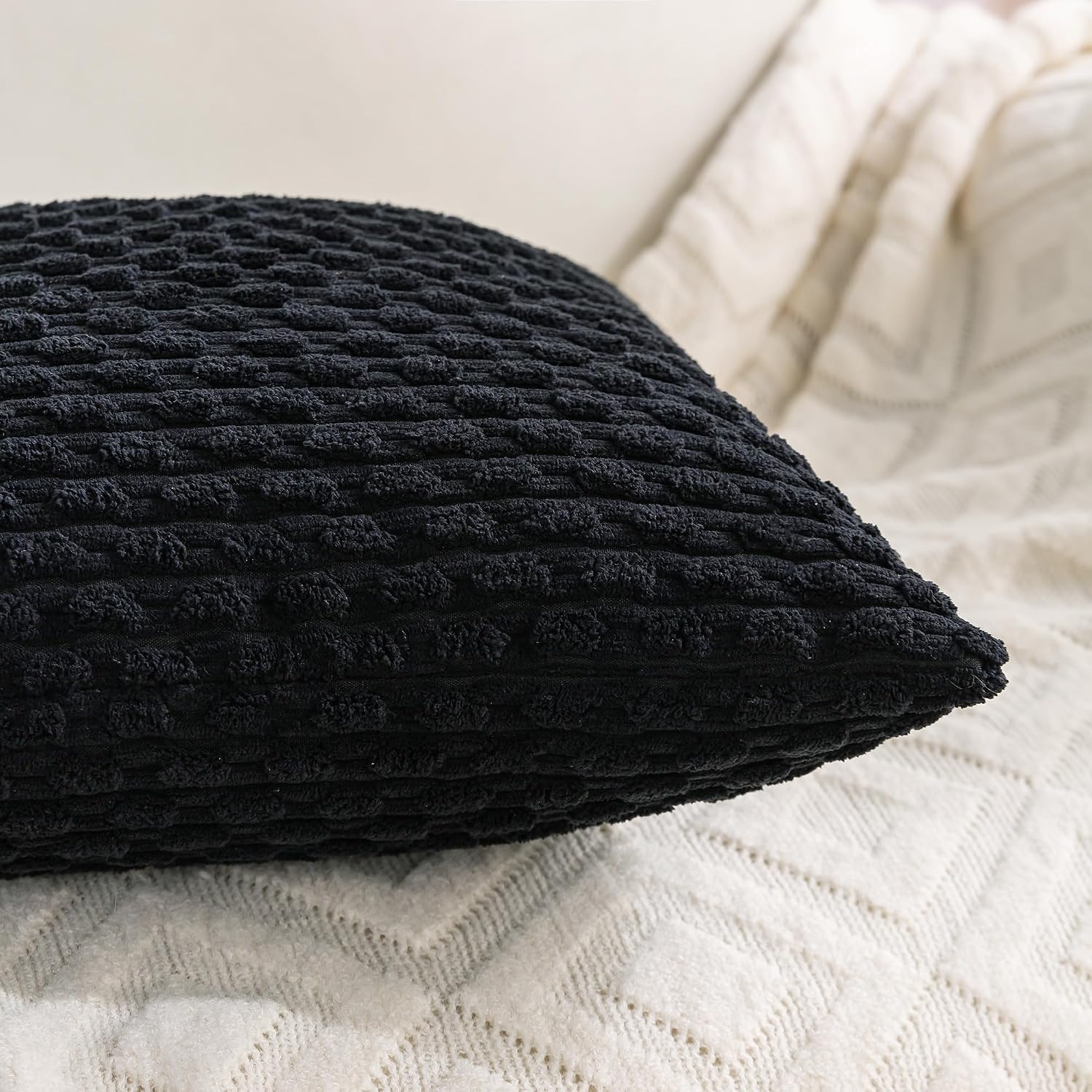 Cozoomy Set of 4 Black Decorative Throw Pillow Covers 24x24 Inch Corduroy Pillow Covers for Bed Couch Sofa Living Room Soft Square Cushion…