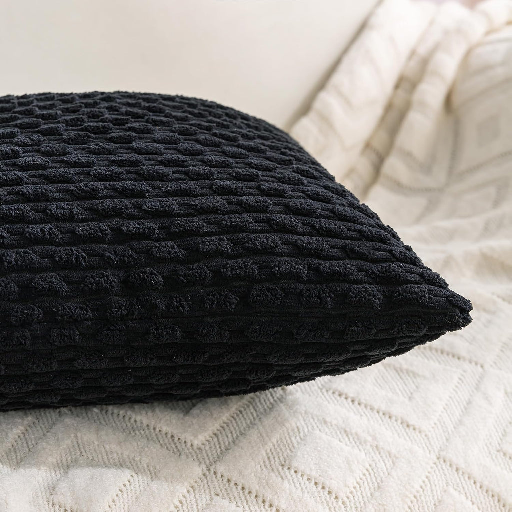 Cozoomy Set of 4 Black Decorative Throw Pillow Covers 18x18 Inch Corduroy Pillow Covers for Bed Couch Sofa Living Room Soft Square Cushion…