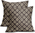 Dark Brown Floral Block Print Pillow Covers 16x16 Inch Set of 2, Vintage Flower Pattern Decorative Throw Pillowcases Outdoor Farmhouse…