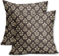 Dark Brown Floral Pillow Covers 24x24 Inch Set of 2, Vintage Flower Block Print Pattern Decorative Throw Pillowcases Outdoor Farmhouse…