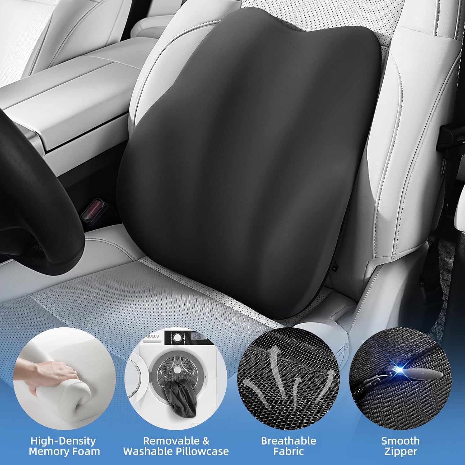 Bebas Lumbar Support Pillow for Car, Memory Foam Back Cushion for Driving, Ergonomic Lumbar Pillow for, Comfort Lower Back Support for Off…