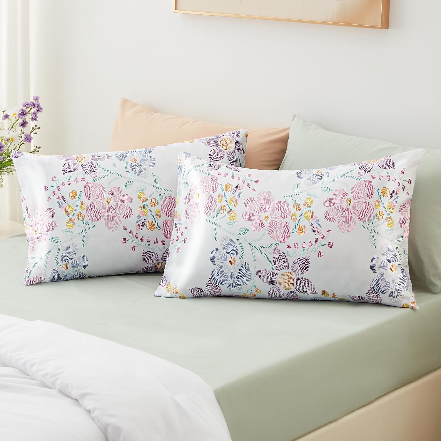 EXQHomeTexitleCoLtd EXQ Home Satin Pillowcase for Hair and Skin Queen - Flower Silk Pillowcase 2 Pack 20x30 inches - Satin Pillow Cases Set…