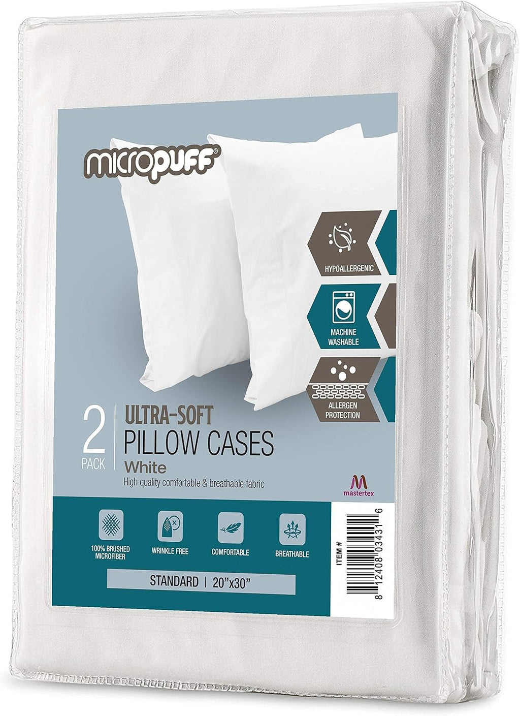 Micropuff Standard Size Pillow Cases, Open End - 2 Pack - Soft and Breathable Hypoallergenic Pillow Cover. Pillowcase Protects Against…