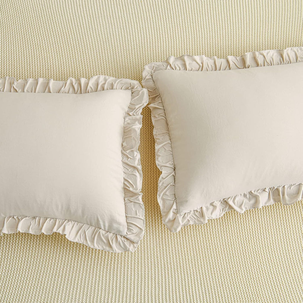 Merryword Beige Pillowcases Standard Ruffled Pillow Shams 20x26inch Beige Gray Ruffle Pillowcases Set of 2 Shabby Chic Pillow Cover Gray