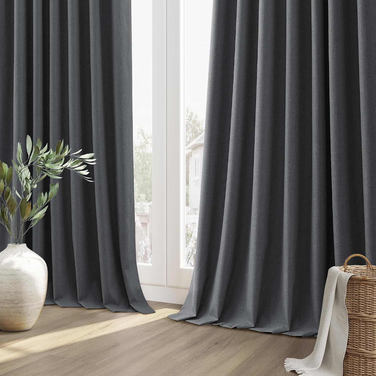 Guken 100% Blackout Curtains 102 Inch Length 2 Panels Set for Living Room Bedroom Back Tab Thermal Insulated Black Out Linen Drapes Room Da…