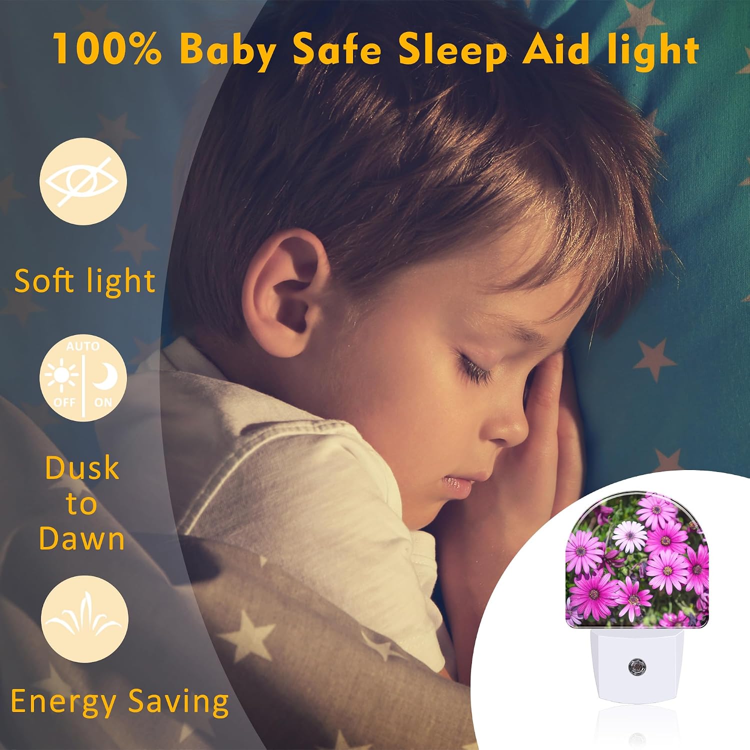 Purple Daisies Flowers Night Light, Beautiful Blooming Daisy Dusk to Dawn Night Light Plug in,0.5w Energy Saving Sleep Friendly…