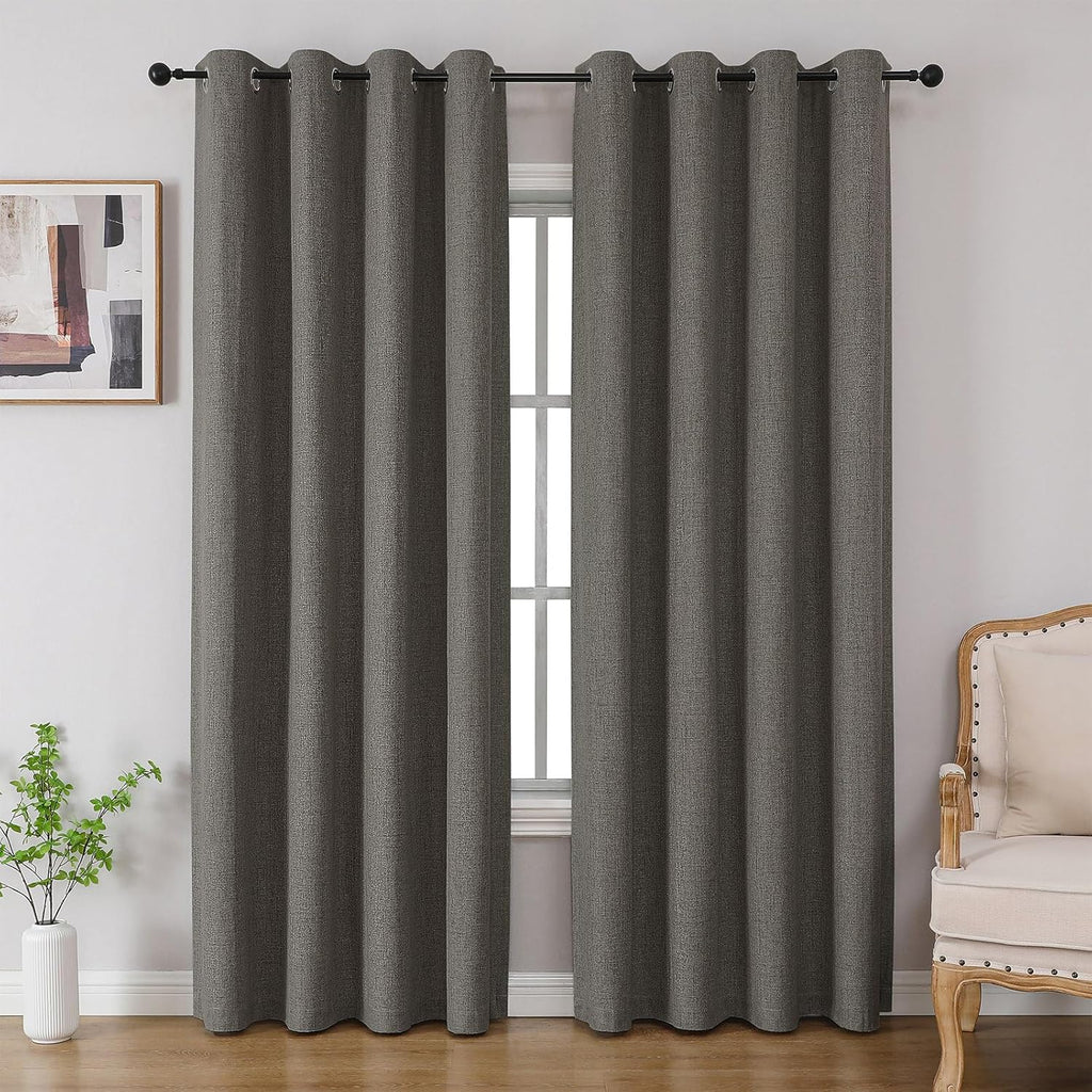 Cucraf 100% Blackout Curtains 108 inches Length 2 Panels Set, Room Darkening Linen Textured Curtain Grommet for Bedroom Living Room, Light…