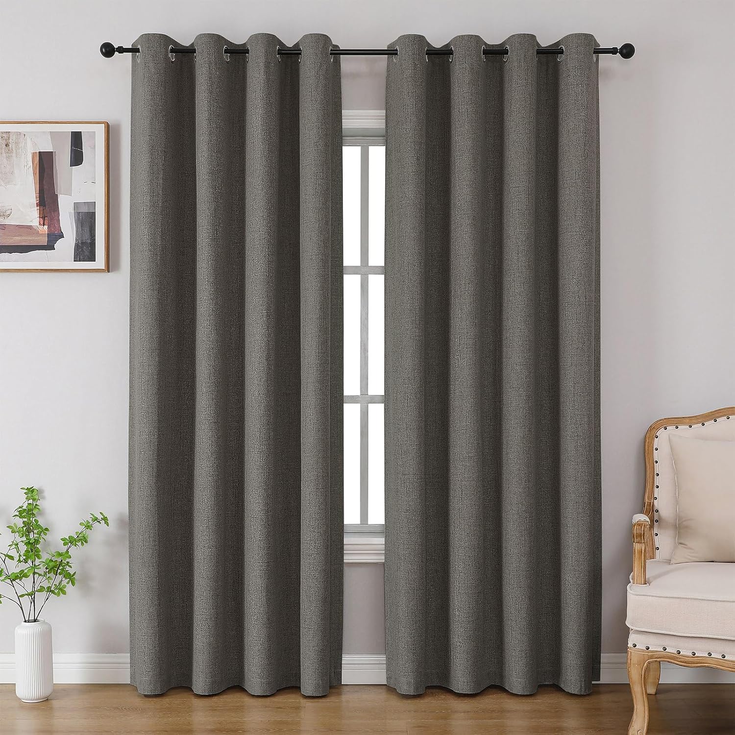 Cucraf 100% Blackout Curtains 96 inches Length 2 Panels Set, Room Darkening Linen Textured Curtain Grommet for Bedroom Living Room, Light B…