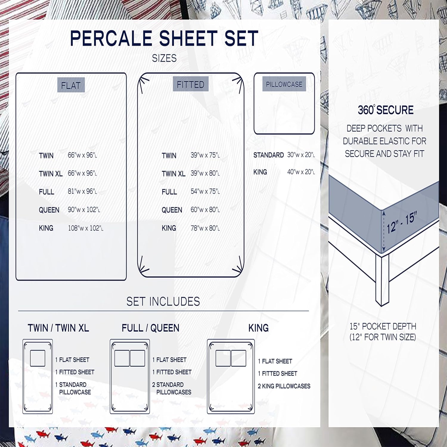 Nautica Queen Sheet Set, Cotton Percale Bedding Set, Crisp & Cool, Lightweight & Breathable (White, Queen) Cotton White