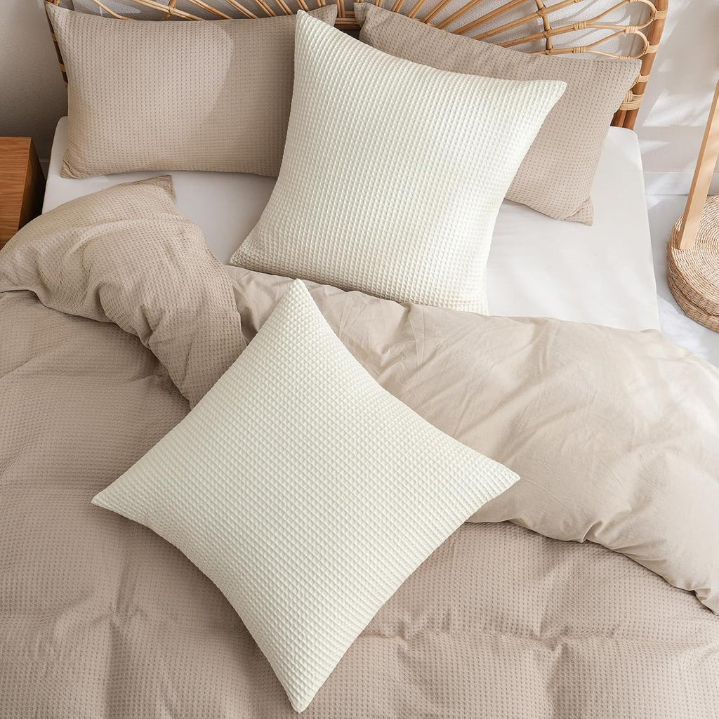 Phf 100% Cotton Waffle Weave Throw Pillow Cover, 22" x 22", No Filling, 2 Pack Elegant Home Decorative Square Throw Pillow Covers for Bed C…