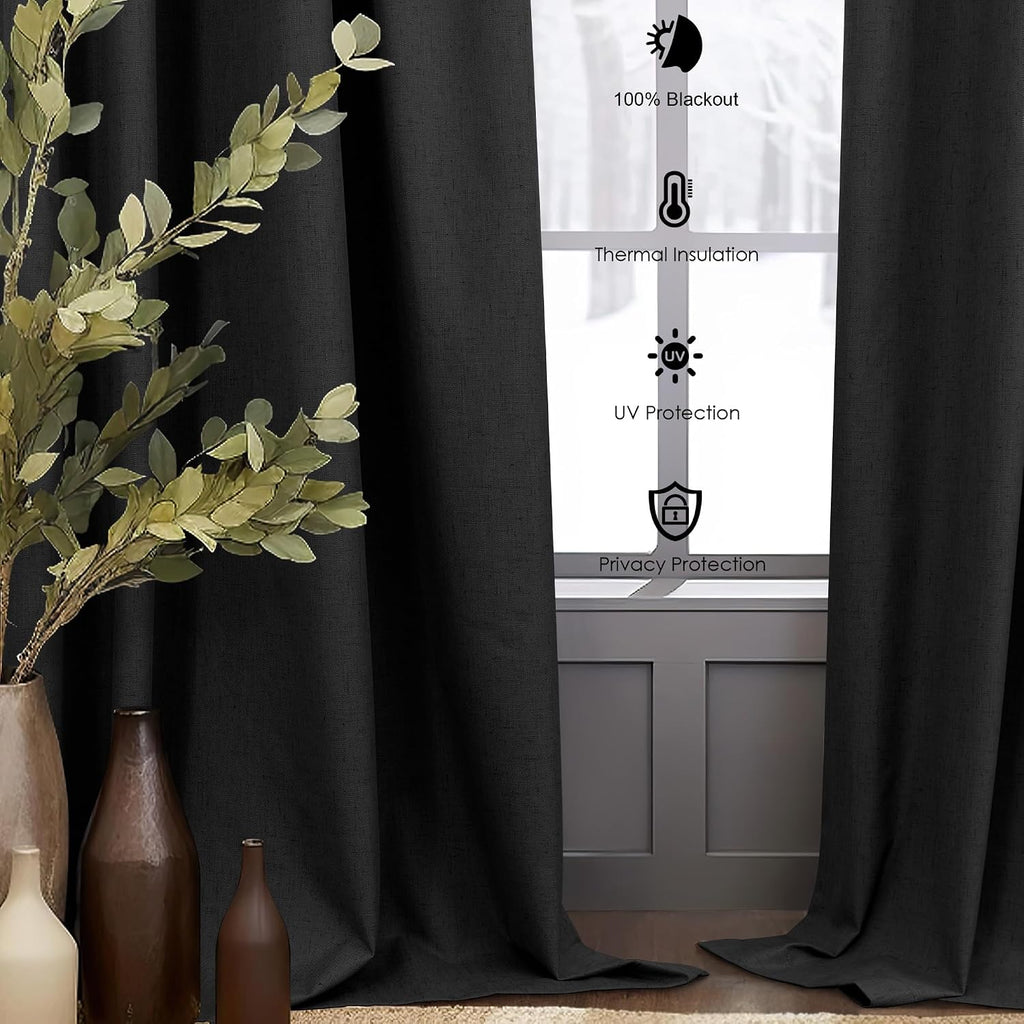 Dancurton Linen Black Out Curtains 45 Inch Long 2 Panels Burg for Bedroom Windows Back Tab Heat Blocking Room Darkening Insulated Kitchen 4…