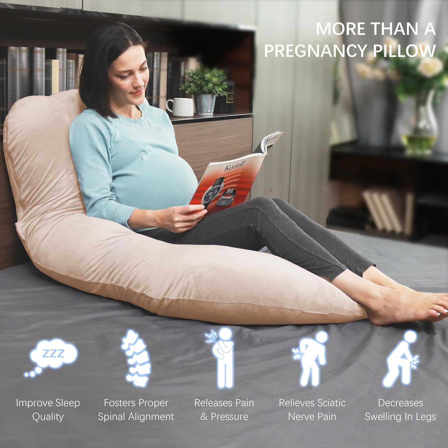 Moonpark MOON PARK Pregnancy Pillows for Sleeping - U Shaped Full Body Maternity Pillow with Removable Cover - Support for Back, Legs, Bell…
