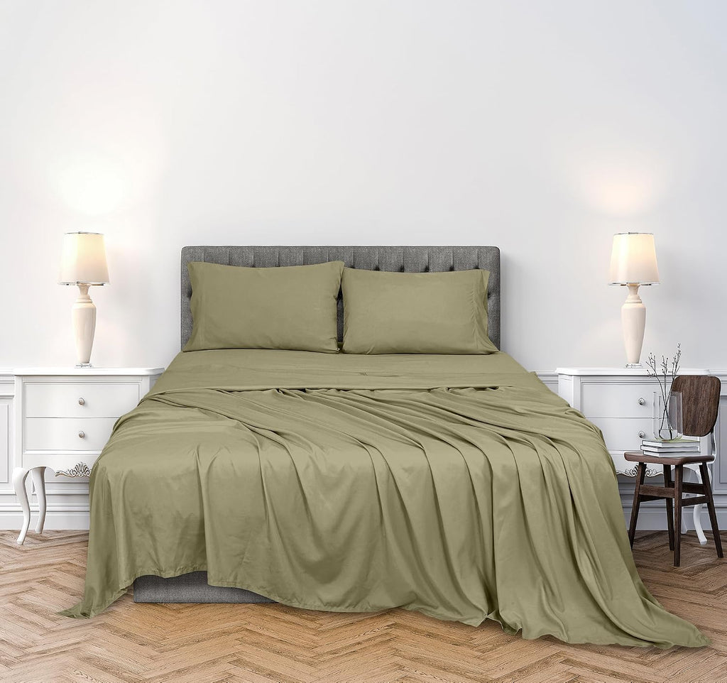 Royalelinens ROYALE LINENS 300 Thread Count 100% Long Staple Combed Cotton Sheet Set - 4 Piece Queen Bed Sheets - 1 Fitted, 1 Flat & 2 Pill…