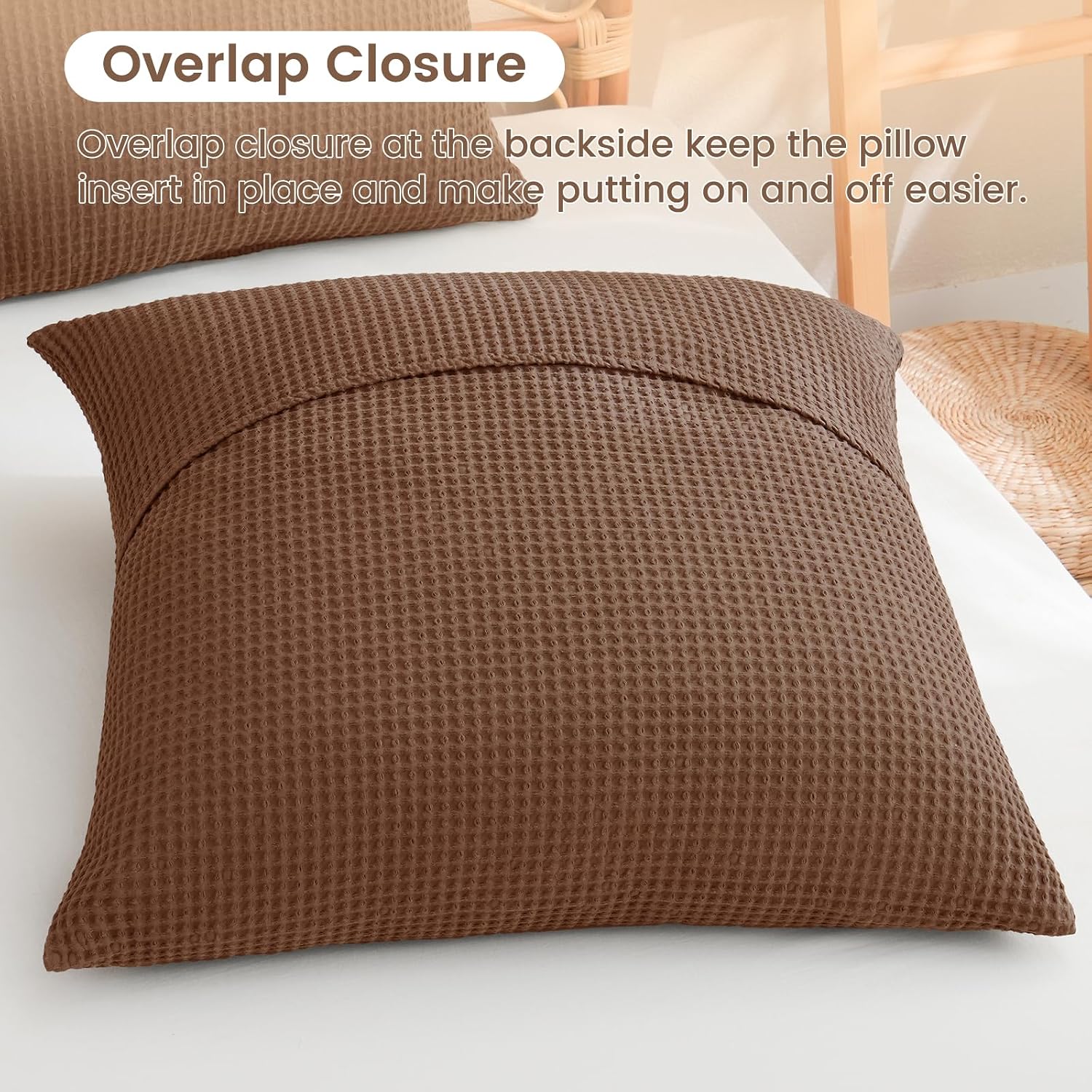 Phf 100% Cotton Waffle Weave Euro Shams 26" x 26", No Filling, 2 Pack Elegant Home Decorative Euro Throw Pillow Covers for Bed Couch Sofa,…
