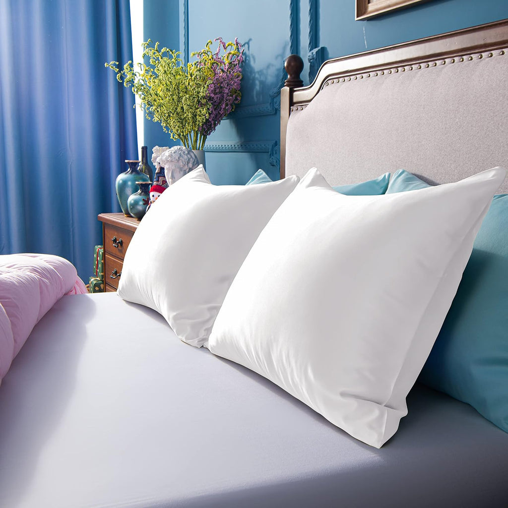 Ntbay Zippered Satin Pillow Cases for Hair and Skin, Luxury King Hidden Zipper Pillowcases Set of 2, 20x36 Inches, Pure White 36 Inches Whi…