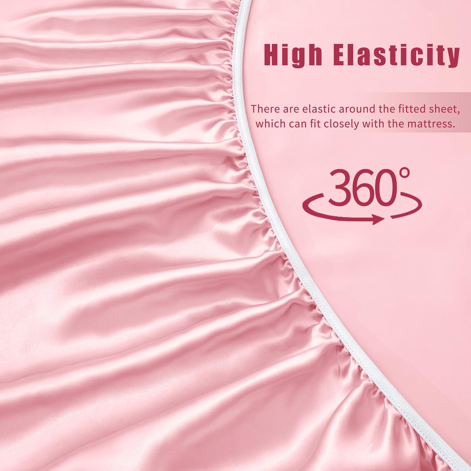 VACVELT 3pcs Pink Satin Sheets Twin Size Bed Set, 15 Inch Deep Pocket Silky Satin Sheet Set, Soft Satin Bedding Set Cooling & Luxury Bed…