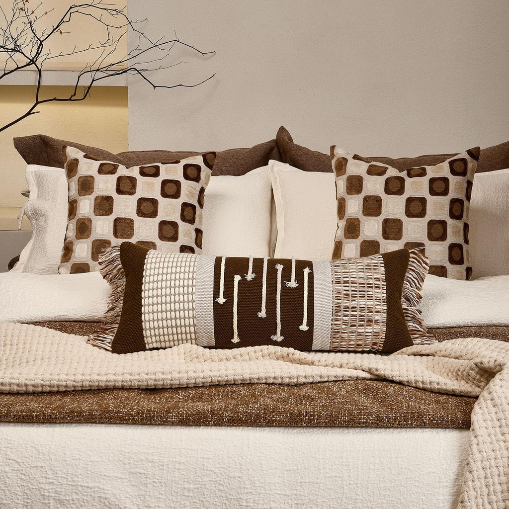 Aibuhome Decorative Lumbar Pillow Cover 12x28, Boho Woven Farmhouse Cotton Linen Cushion Case with Tassels & Hidden Zipper, Lumbar Throw Pi…