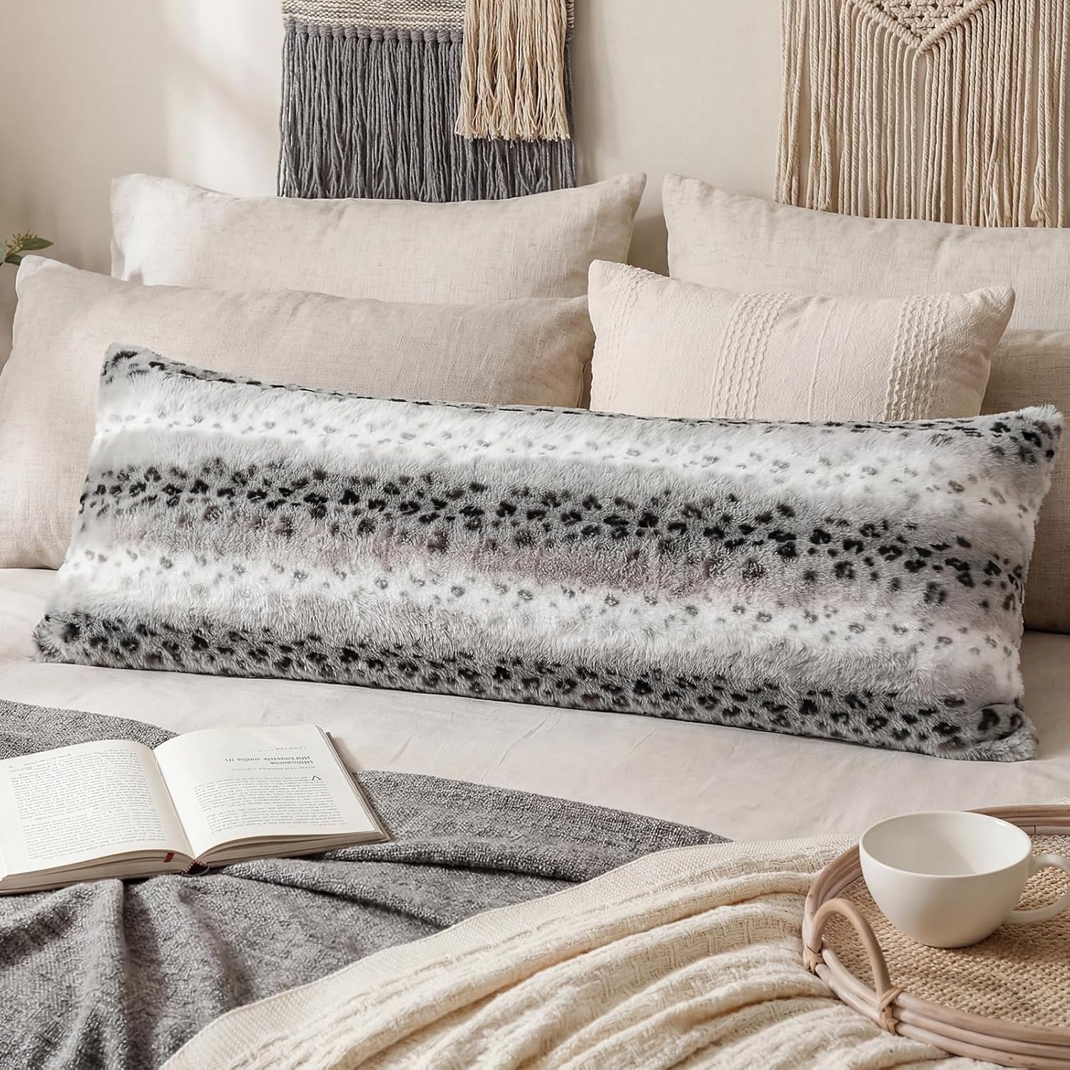 Chumerry Fuzzy Body Pillow Case Dark Gray Fluffy Shaggy Pillow Cover Ultra Soft Warm Rabbit Fur Decorative Body Pillow Cover Long Pillowcas…