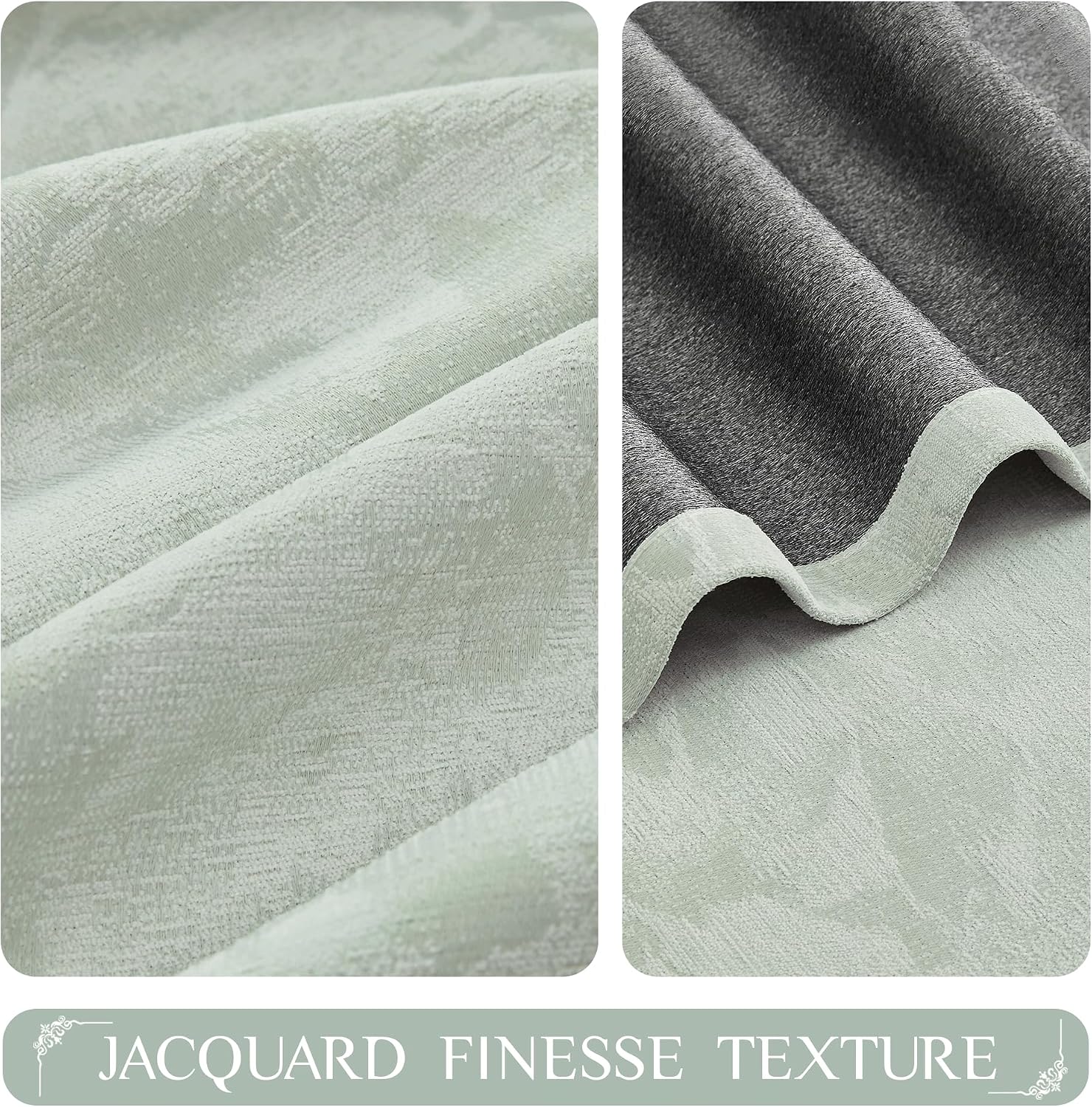 Beauoop Green Floral Jacquard Blackout Curtains 108 Inches Long 2 Panels for Bedroom Living Room Sage Flower Chenille Room Darkening…