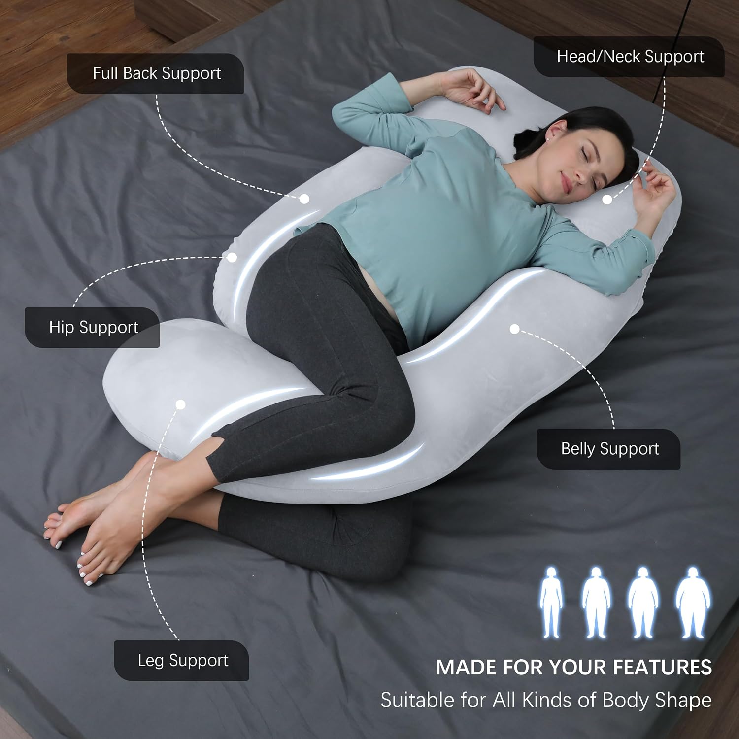 Moonpark MOON PARK Pregnancy Pillows for Sleeping - U Shaped Full Body Maternity Pillow with Removable Cover - Support for Back, Legs, Bell…