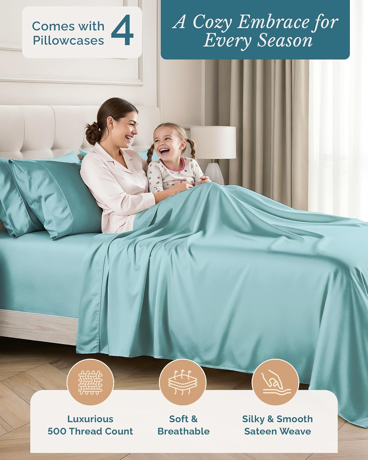 Casa Platino King Size Sheets, 500 Thread Count Smooth Sateen 100% Cotton, 6 Piece King Bed Sheets with Flat Sheet, 15 Inch Deep Pocket…