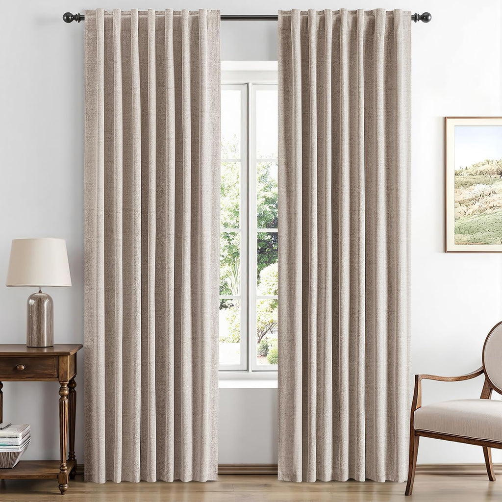 Miulee 100% Blackout Linen Curtains for Bedroom, Khaki Solid Luxury Decor Thermal Insulation Room Darkening Drapes for Living Room Nursery…