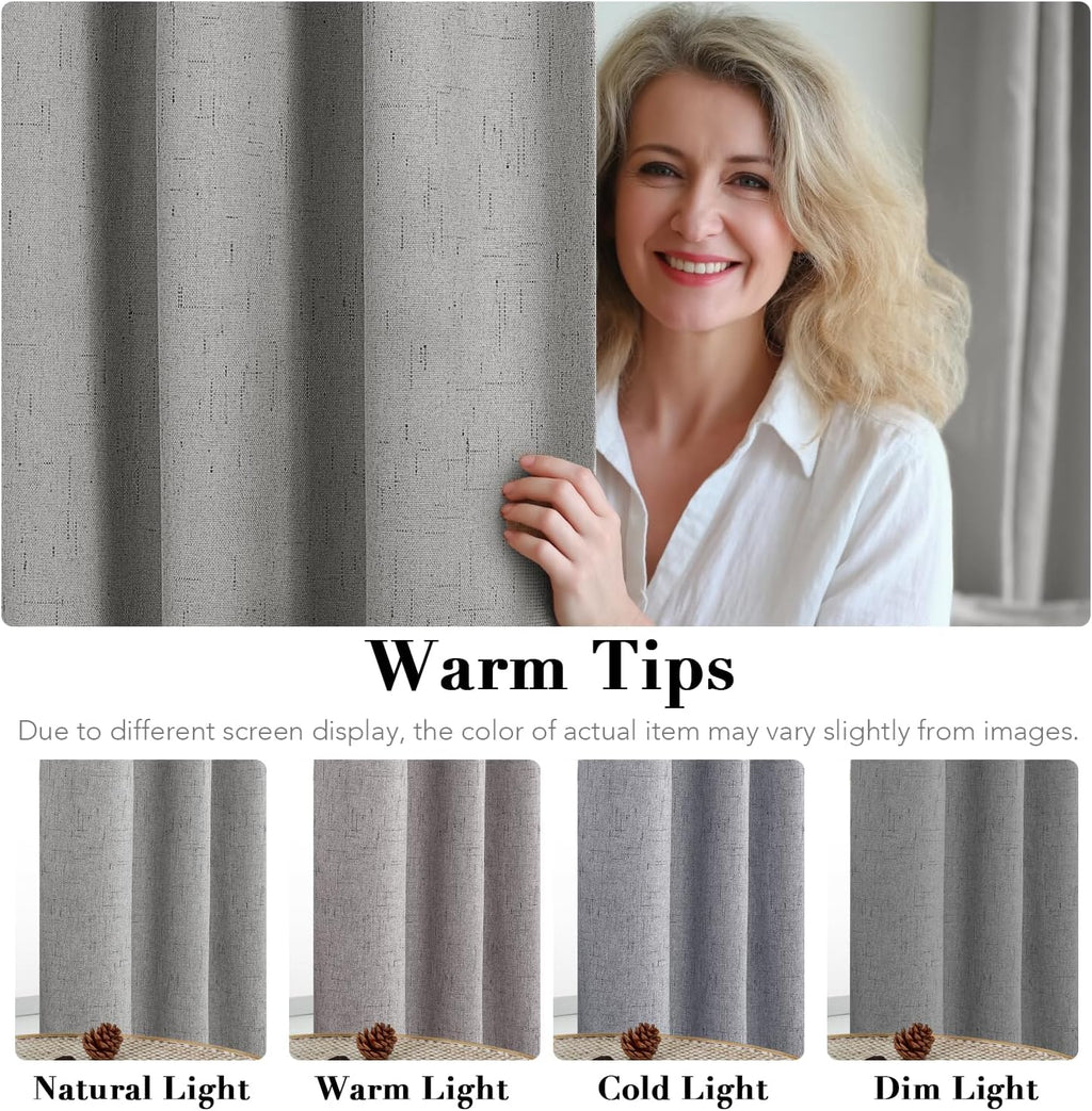 H.VERSAILTEX Linen Blackout Curtains 96 Inches Long, 100% Absolutely Blackout Thermal Insulated Textured Linen Look Curtain Dra…