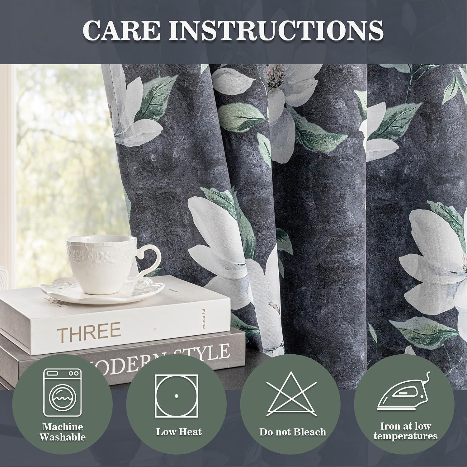 Myskyhome MYSKY HOME Floral Blackout Curtains 90 Inches Long 2 Panels Set - Black Out Thermal Insulated Privacy Protect Energy Efficient Mo…