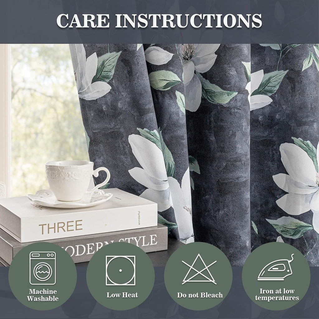 Myskyhome MYSKY HOME 95% Floral Blackout Curtains & Drapes 84 Inches Long 2 Panels for Living Room Bedroom - Thermal Insulated Light Blocki…