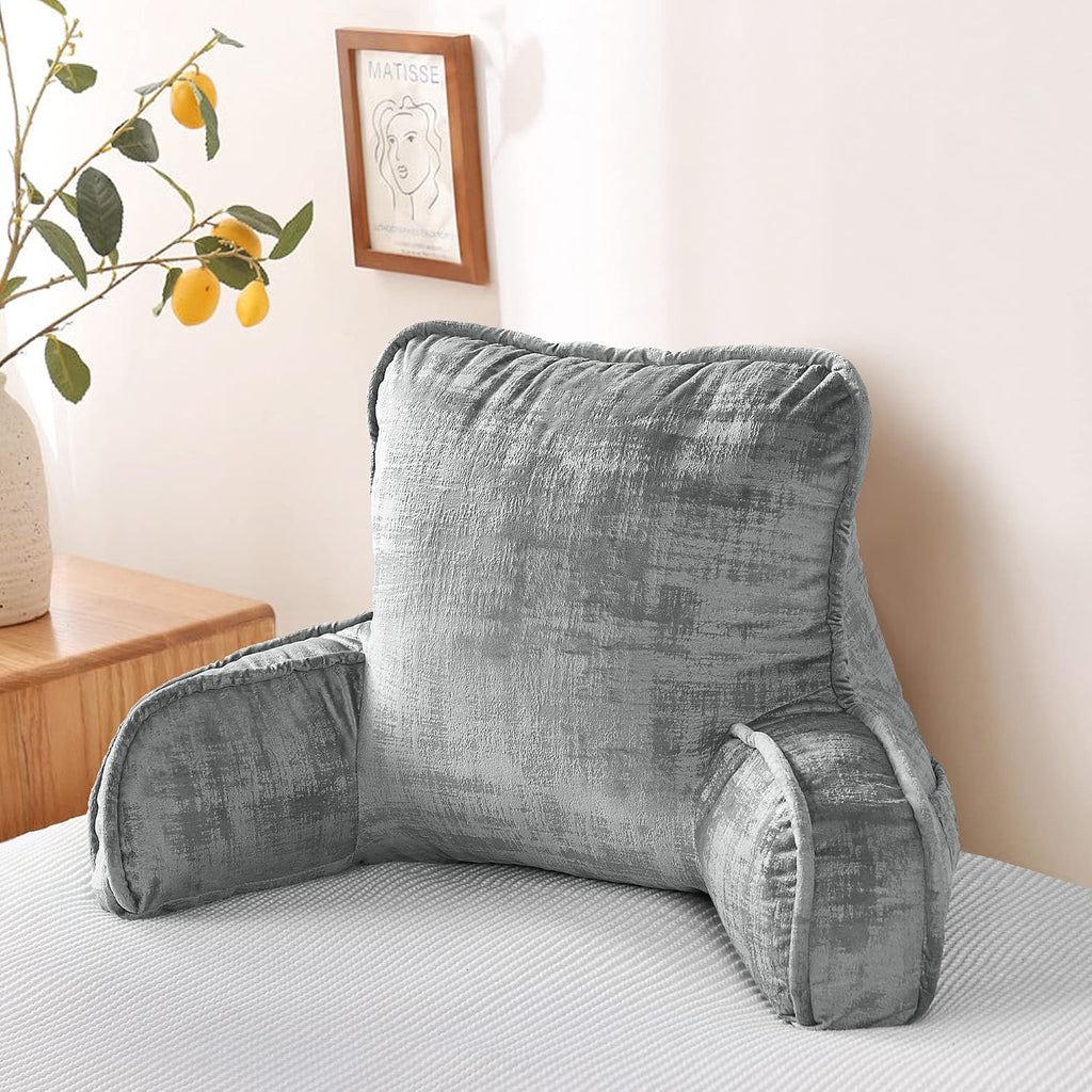 Bytide DIY Assembly Art Velvet Backrest Reading Bed Rest Pillow with Arms & Pockets, 18" H for Sitting in Bed Couch Sofa, Back Support Cush…
