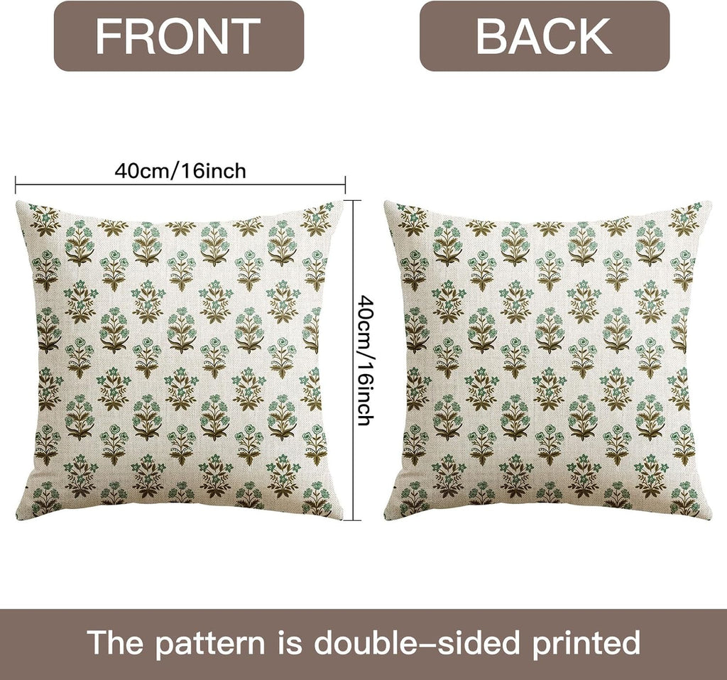 OTOSTAR Floral Print Pillow Covers 16x16 Inch Pack of 2 Double-Sided Brown Green Flower Square Throw Pillow Covers Farmhouse Rustic…