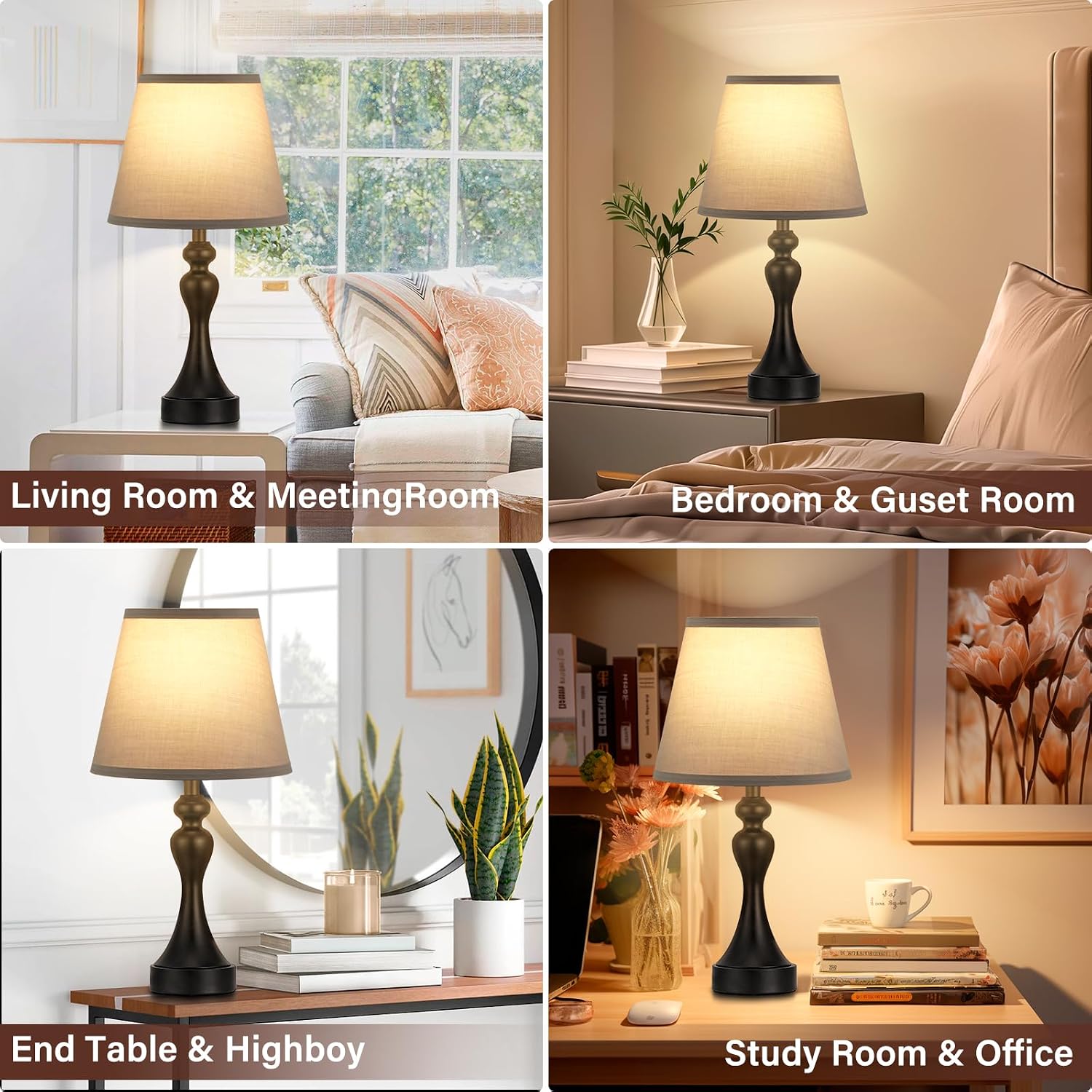 Seealle Touch Lamps for Nightstand - Bedside Lamps Set of 2, 3 Way Dimmable, USB C+A for Bedroom & End Tables (Black&Grey)