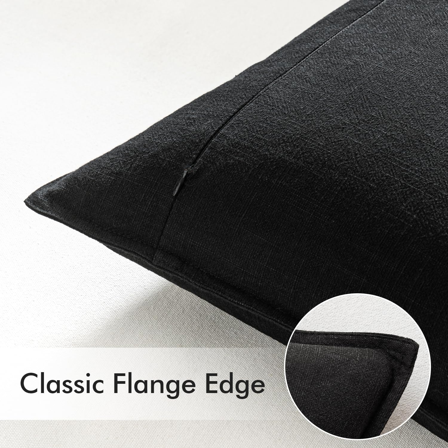 EMEMA Decorative Linen Throw Pillow Covers 22x22 Inch Black Boho Farmhouse Neutral Couch Throw Pillows for Bed Pack of 2 Accent…