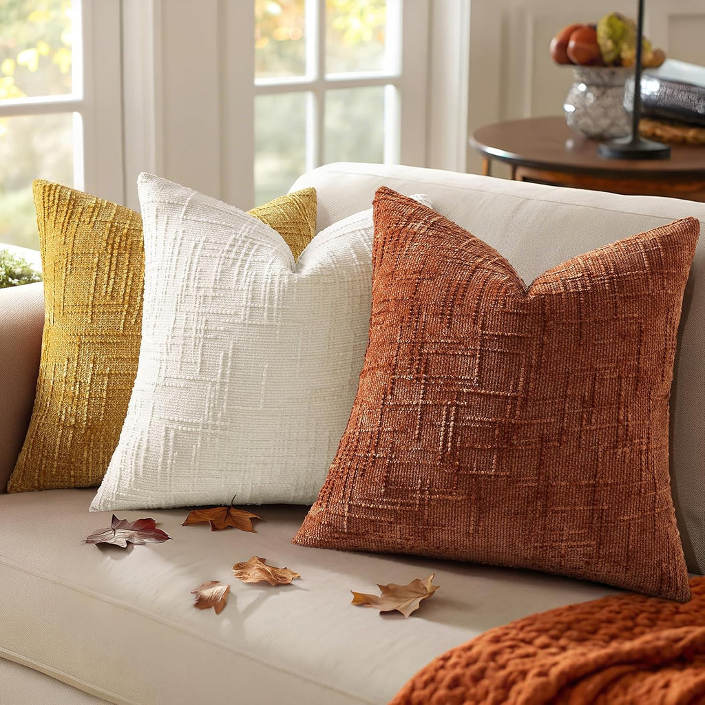 decorUhome Rust Chenille Euro Sham Throw Pillow Covers 26x26 Set of 2 Textured Soft Cozy Slubby Couch Pillow Covers Modern Farmhouse Boho D…