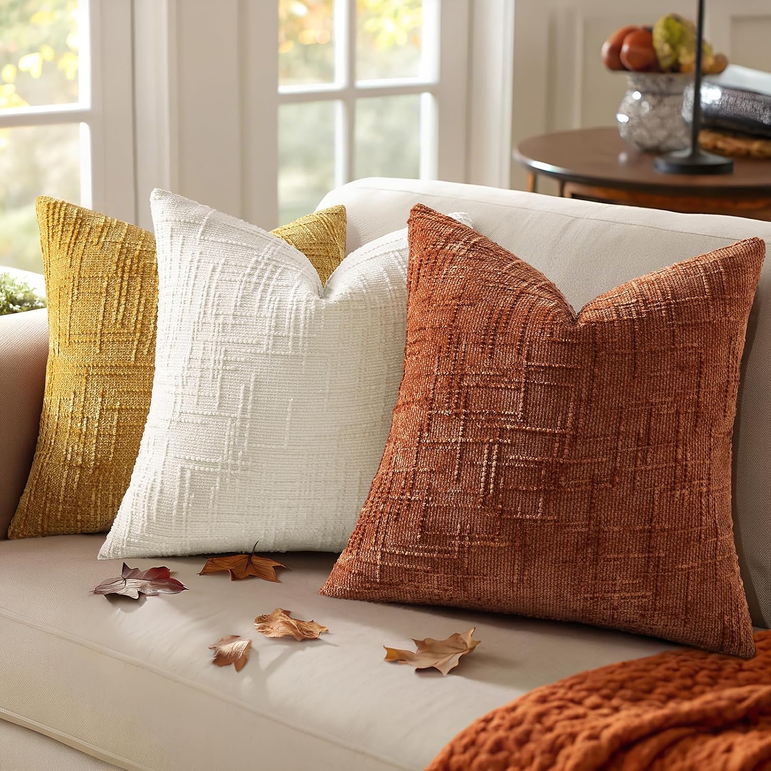 decorUhome Rust Chenille Euro Sham Throw Pillow Covers 26x26 Set of 2 Textured Soft Cozy Slubby Couch Pillow Covers Modern Farmhouse Boho D…