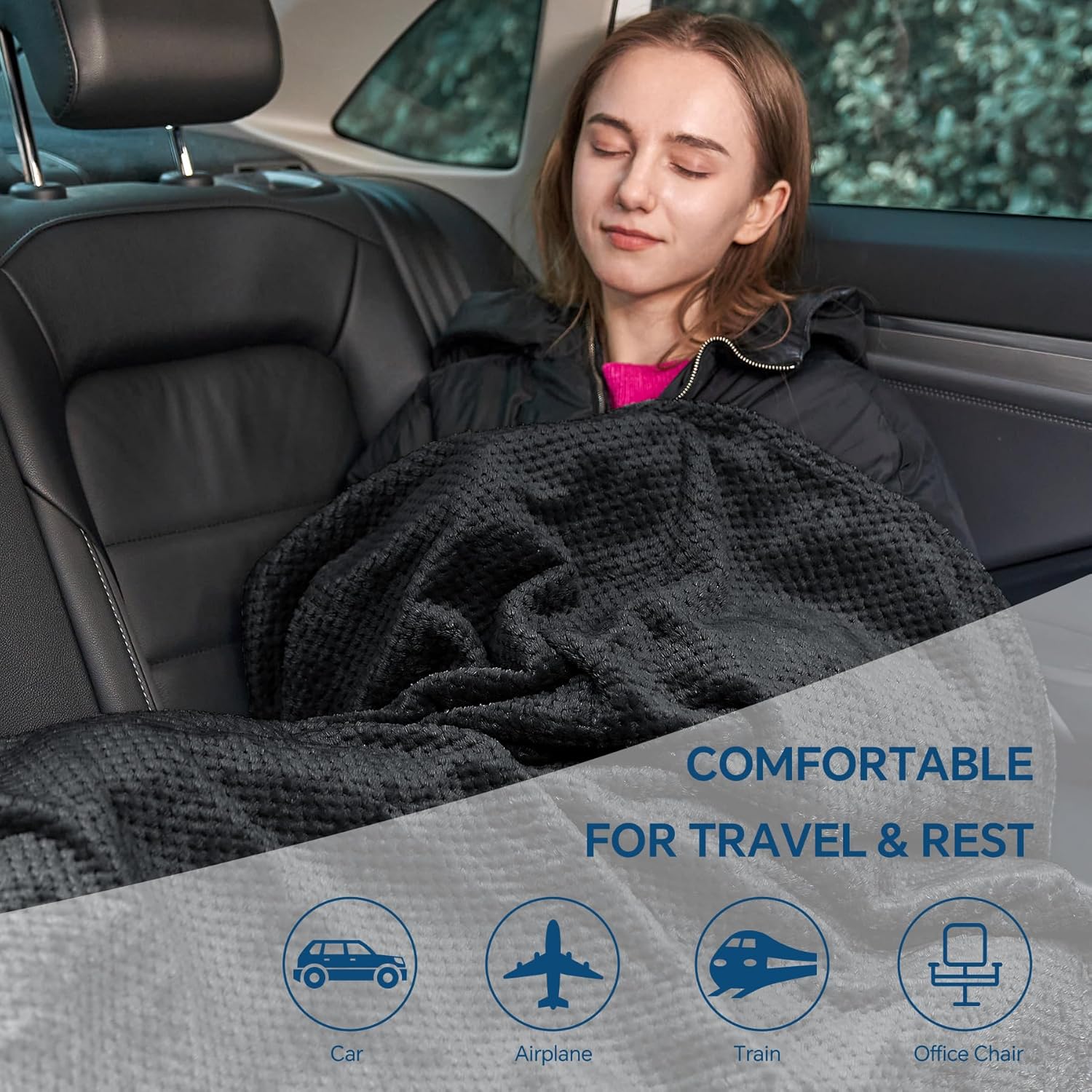 Bedelite Travel Blanket with Bag, Ultra-Soft Jacquard Fleece Blanket with Luggage Sleeve & Backpack Clip, Airplane Blanket Travel Essential…