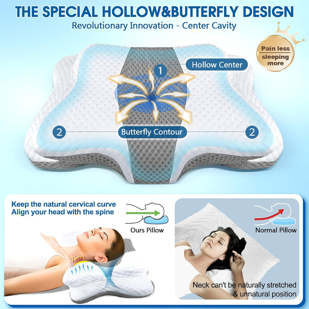 CHxxy Memory Foam Pillows, Cervical Pillow for Neck and Shoulder, Ergonomic Contour Bed Pillow, Soft for Side Sleep Stomach Sleeping and B…