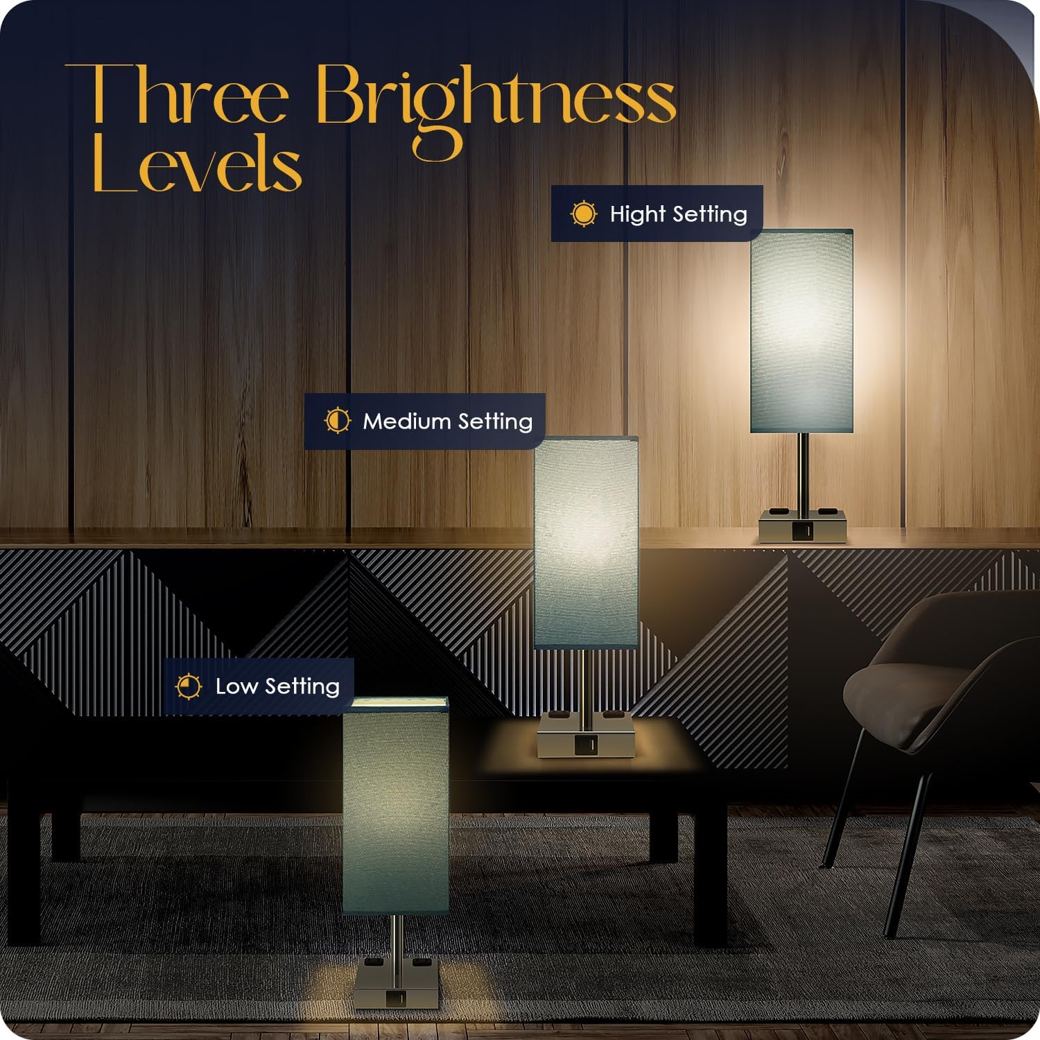 Bedside Lamp with USB Ports - Touch Control Table Lamp for Bedroom with USB C+A Charging Ports & AC Outlets, 3 Way Dimmable Nightstand…