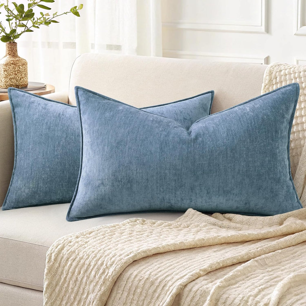 decorUhome Summer Couch Throw Pillow Covers 12x20 Set of 2, Decorative Soft Velvet Modern Cozy Chenille Lumbar Pillow Cases with Elegant De…