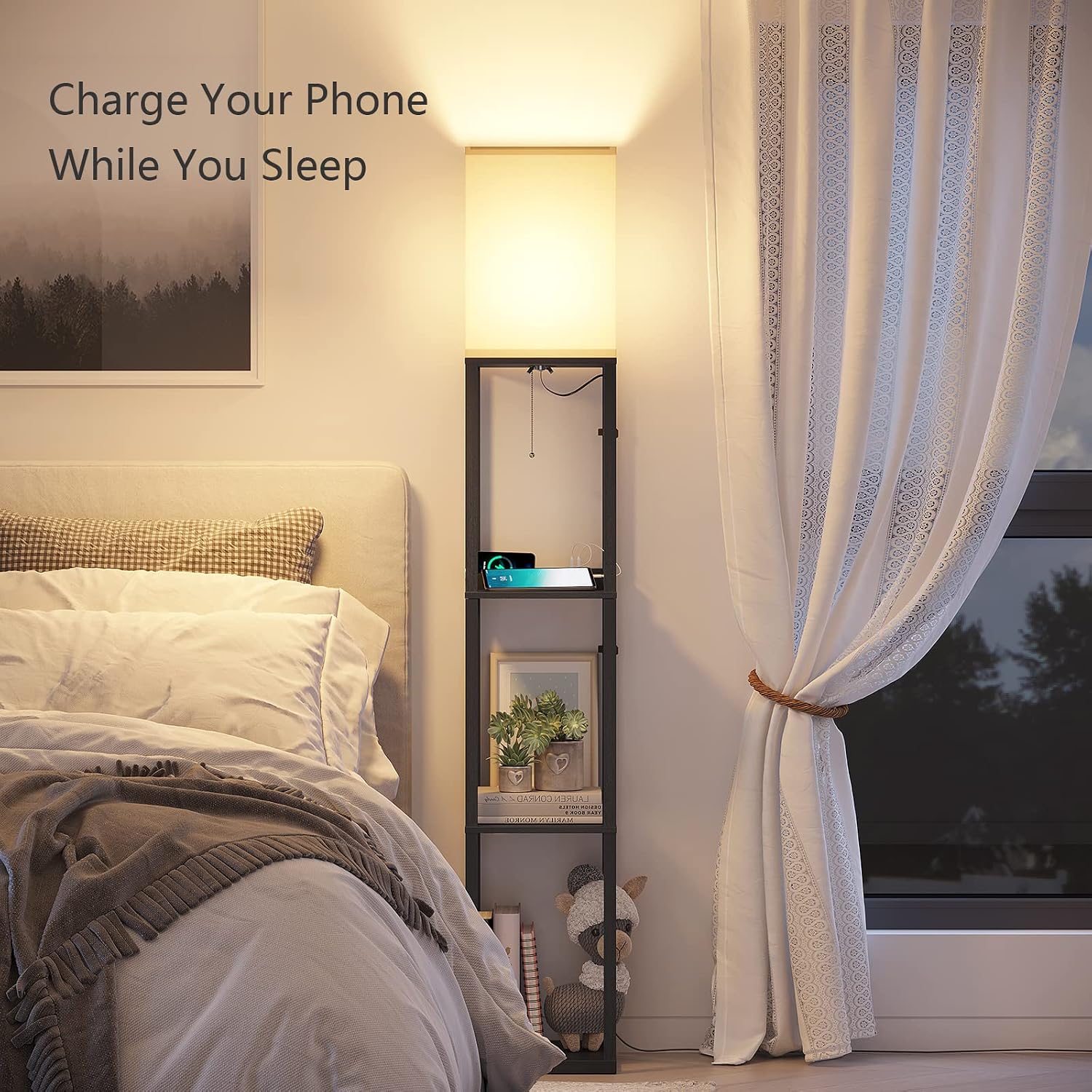 SUNMORY Shelf Lamp with Remote Control, Stepless Color Temperature & Dimmable, Floor Lamp with Shelves with 2 Usb Charging Ports and…