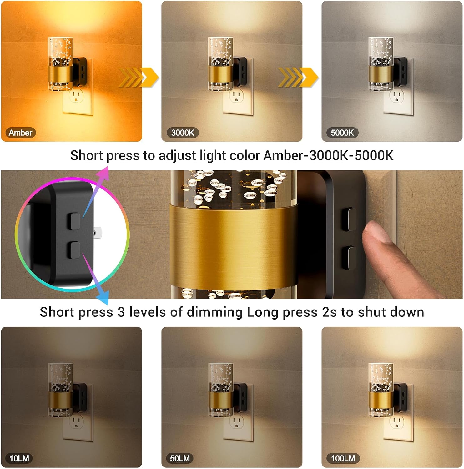 JandCase Night Lights Plug into Wall, 2 Pack 3CCT Color Changing Night Light, 10/50/100LM Adjustable Brightness Nightlight…