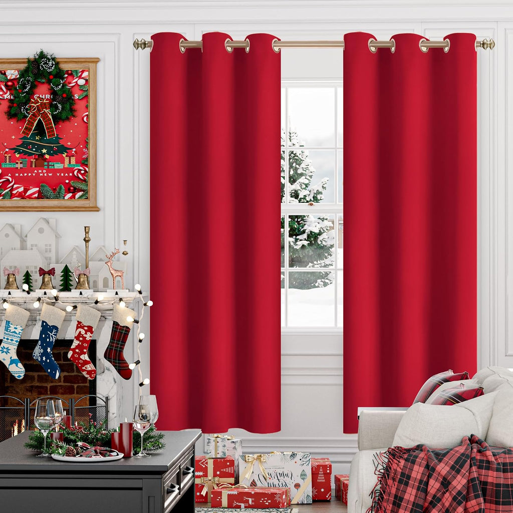 YoungsTex Red Blackout Curtains for Living Room - 72 Inch Length Thermal Insulated Drapes with Grommet Room Darkening for Bedroom Dining Li…