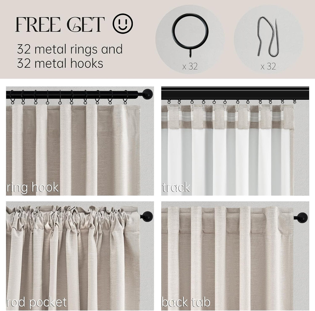 Topfinel 92 Inch Long Curtains Blackout 2 Panels, Custom Made Modern Neutral Soundproof Elegant Decorative Dark Out Linen Cottage Nursery Dr…