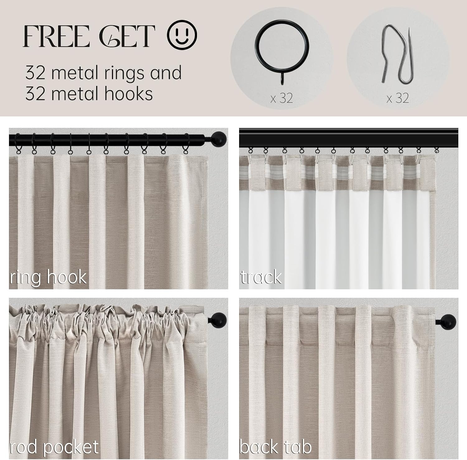 Topfinel 92 Inch Long Curtains Blackout 2 Panels, Custom Made Modern Neutral Soundproof Elegant Decorative Dark Out Linen Cottage Nursery Dr…