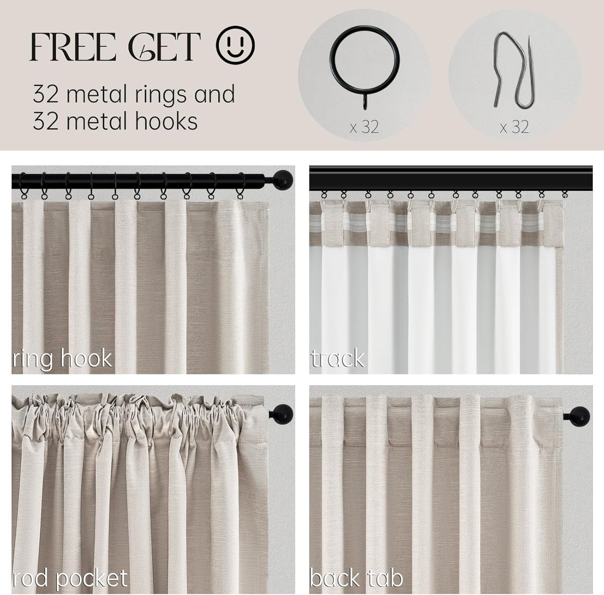 Topfinel Linen Beige Blackout Curtains 84 Inch Long 2 Panels, Linen Blend Aesthetic Heat and Cold Blocking Thermal Drop Cloth Traverse Curta…