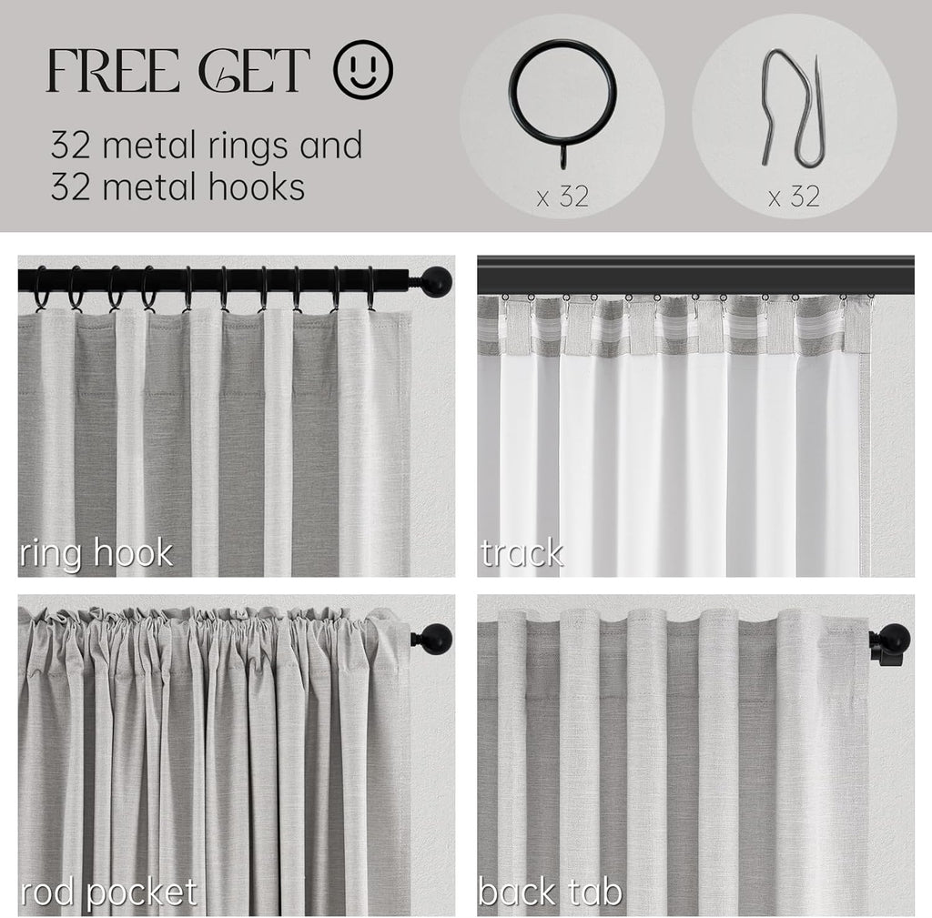 Topfinel Linen Gray Blackout Curtains 96 Inch Long, Boho Beige Gothic Viral Drapes Pinch Pleated Curtains with Hooks for Living Room, Neutr…